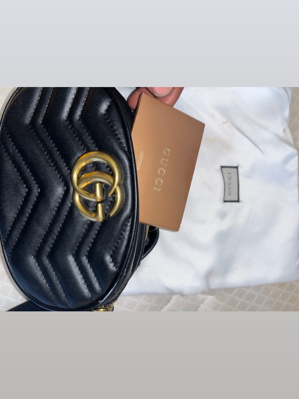 Gucci Black Chevron GG Belt Bag with Gold Hardware